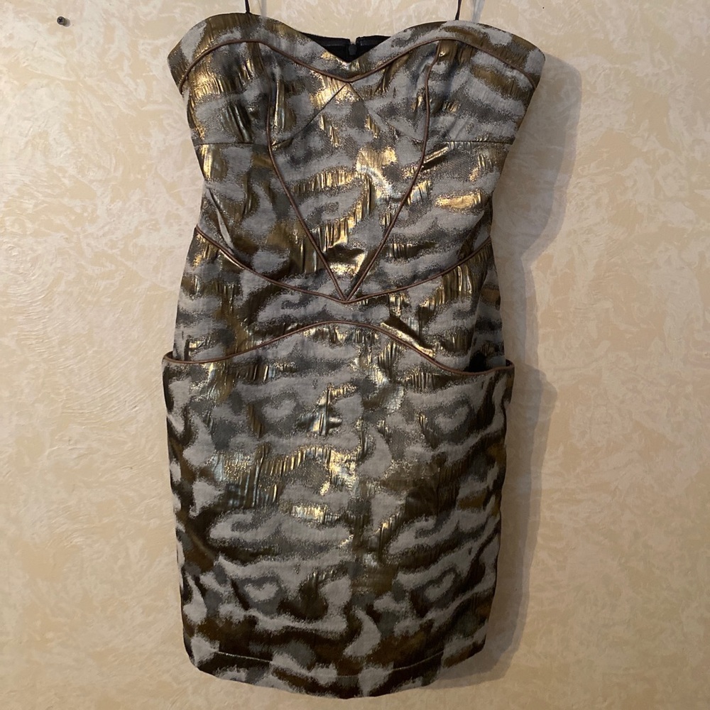 Greylin metallic gold strapless bodycon dress NEW